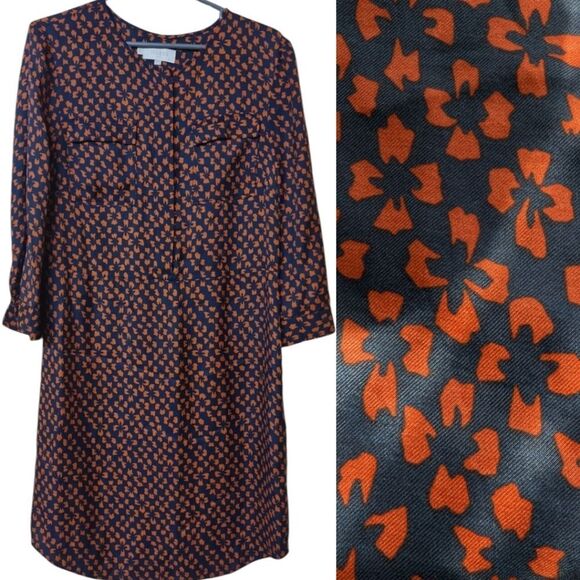 Hobbs Floral Patterned Navy Button-Up Shirt Dress Silk Blend Small - Picture 11 of 16